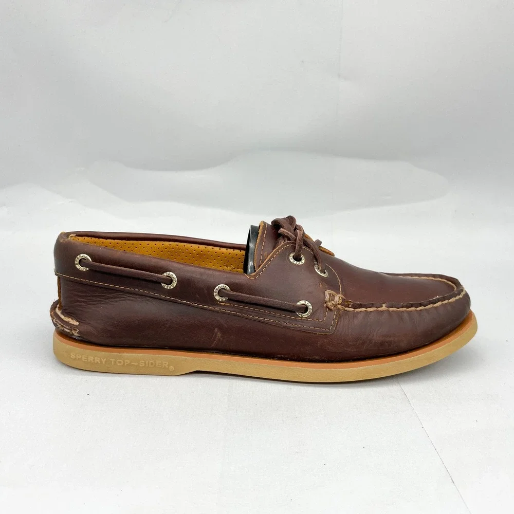 Sperry Mens 8 Gold Cup Authentic Original Boat Shoes Brown Leather Preppy Casual